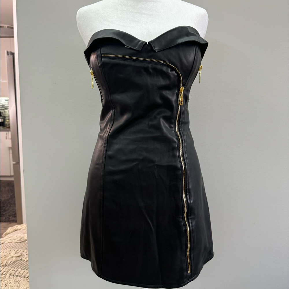 Leather black dress. size S